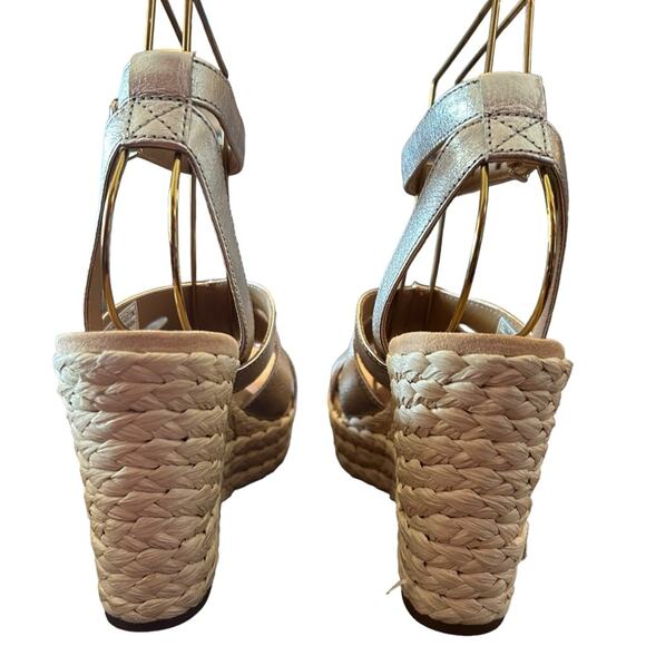 Ugg Careena Gold Metallic Leather Wedge Espadrilles Sandals Ankle Strap NEW 6.5 - Picture 5 of 11
